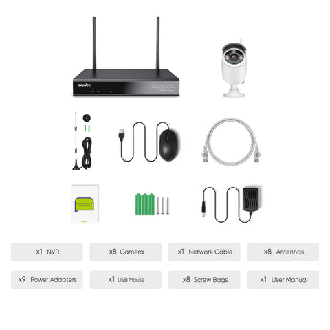 3MP 10-Channel Wireless Security Camera System,  8MP NVR, 3MP IP Camera, Audio Recording, IP66 Waterproof, Smart AI Human Detection, Work With Alexa