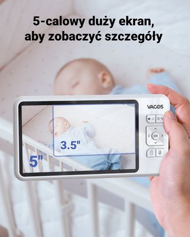 Certified Refurbished, Vacos 720p Advanced Video Baby Monitor, 5-inch LCD Screen with HD 1280*720p Baby Monitor