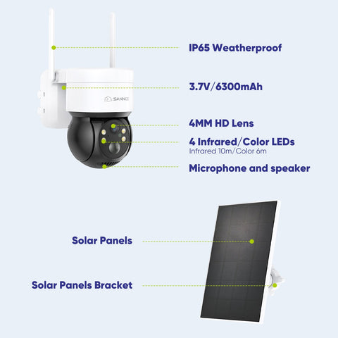 SANNCE Kamera Zewnętrzna Solar­na 2K 4MP, Bezprzewodowa Kamera Obrotowa WiFi z Akumulatorem i Panelem Solarnym, Kolorowa Wizja Nocna, Audio 2-Way, Detekcja PIR, Alexa