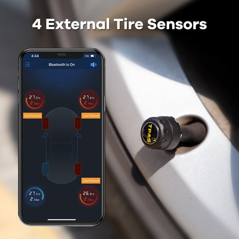 Tire Pressure Monitoring System, Bluetooth 5.0, 5 Alarm Modes, 4 TPMS External Sensors, Support iOS & Android,  Real-time Detection Pressure & Temperature, Easy to Install