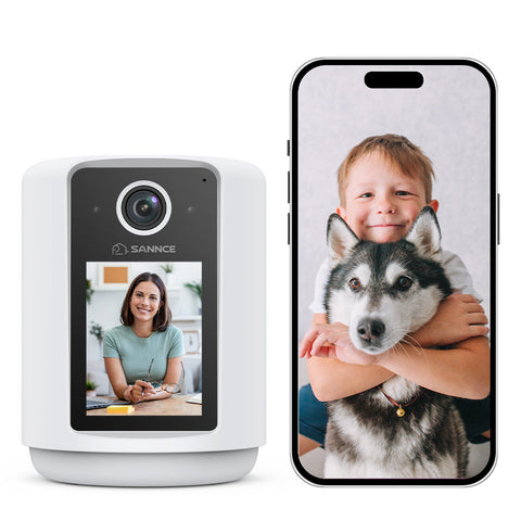SANNCE Bezprzewodowa Kamera IP 2K na Baterię z Ekranem 2,4”, Nocne Światło, Połączenie Jednym Kliknięciem, Audio 2-Way, Monitor WiFi do Domu i Zwierząt, Detekcja AI
