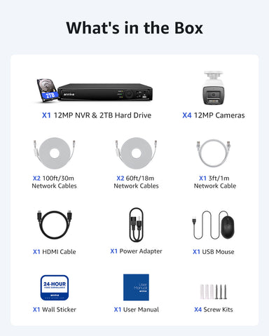 ANNKE H1200 - Zestaw do Monitoringu PoE 4 Kamery 4K 12MP z 8-Kanałowy Rejestratorem NVR z HDD 1 TB, Noktowizja Pelny Kolor & EXIR, Wykrywanie Ludzi i Pojazdów, H.265+, Wbudowany Mikrofon, IP67