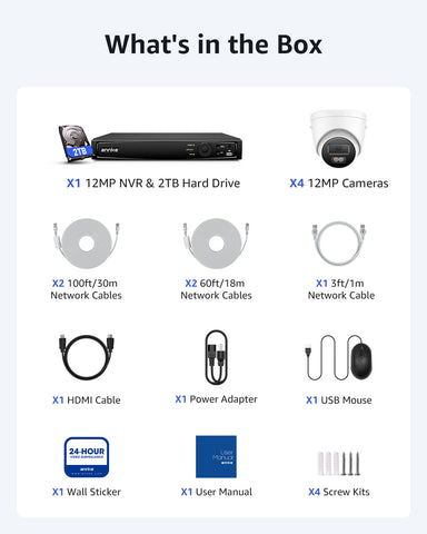 ANNKE H1200 - Zestaw do Monitoringu PoE 4 Kamery 4K 12MP z 8-Kanałowy Rejestratorem NVR z HDD 1 TB, Noktowizja Pelny Kolor & EXIR, Wykrywanie Ludzi i Pojazdów, H.265+, Wbudowany Mikrofon, IP67