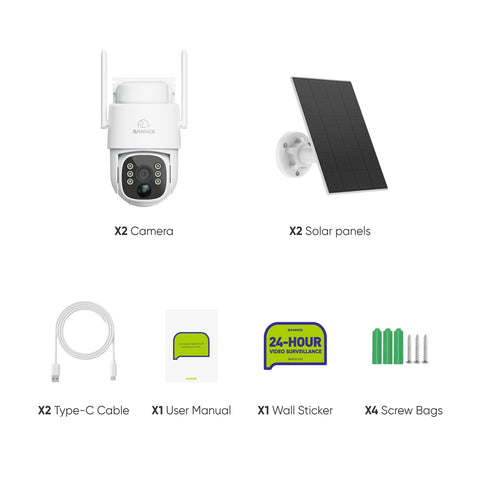 2 SZT. Bezprzewodowa zewnętrzna kamera bezpieczeństwa 4MP z baterią,podwójne pasmo WiFi 2,4/5,8 GHz Pro, detekcja ludzi AI, dwukierunkowy dźwięk, zasilanie bateryjne i solarne, obrót 270° i pochylenie 90°, kompatybilny z Alexa