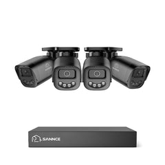 SANNCE Mini System Monitoringu DVR 4CH, 4× Zewnętrzne Kamery Tubowe 1080P, Złącze USB-C, Kolorowy Tryb Nocny Dual-Light, Detekcja AI Ludzi i Pojazdów, Obsługa Kart SD do 512GB, do Domu, Garażu i Małej Firmy
