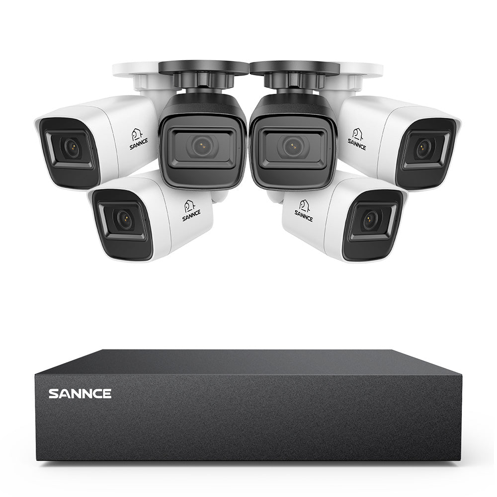 5MP 8-Channel Wired Security DVR System with 6pcs 2MP Outdoor Bullet CCTV Cameras, Smart Human / Vehicle / Motion Detection
