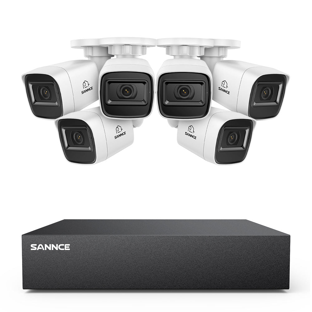 8 Channel 5MP Wired Security Camera System - Hybrid DVR, 6pcs 2MP Bullet Cameras, Outdoor & Indoor, Smart Motion Detection, Remote Access
