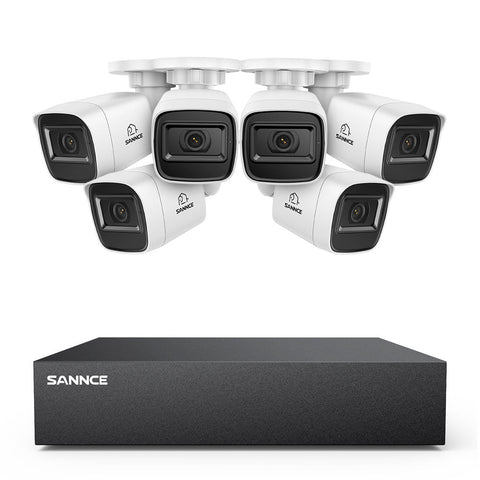 8 Channel 5MP Wired Security Camera System - Hybrid DVR, 6pcs 2MP Bullet Cameras, Outdoor & Indoor, Smart Motion Detection, Remote Access