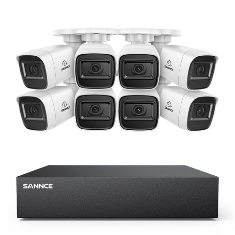 8 Channel 5MP Wired Security Camera System - Hybrid DVR, 8pcs 2MP Bullet Cameras, Outdoor & Indoor, Smart Motion Detection, Remote Access