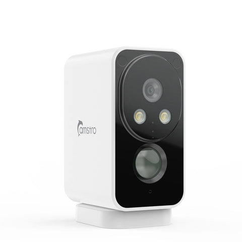 Camstro 2K Outdoor Wireless Camera Night Vision Color PIR Detection Two-Way Audio, IP66, Cloud/SD, Alexa, WiFi 2.4GHz, Rechargeable Battery