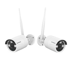 Zestaw 2× Bezprzewodowa Kamera IP WiFi 4K 8MP Zewnętrzna – Detekcja Człowieka, Inteligentne Alerty, Widzenie Nocne 30 m, Audio 2-Way, Alexa, do NVR SANNCE N98WHG