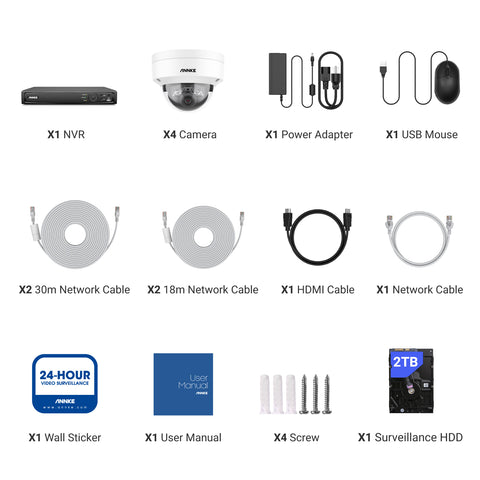 ANNKE H1200 - Zestaw do Monitoringu PoE 4 Kamery 4K 12MP z 8-Kanałowy Rejestratorem NVR z HDD 2 TB, Noktowizja Pelny Kolor & EXIR, Wykrywanie Ludzi i Pojazdów, H.265+, Wbudowany Mikrofon, IP67