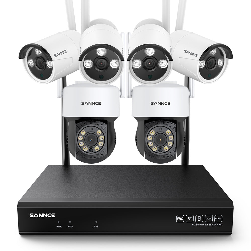 3MP 10-Channel Wireless CCTV PT & Bullet Camera System, 8MP NVR, 3MP Pan & Tilt WiFi IP Cameras, Audio Recording, AI Human Detection, Work With Alexa