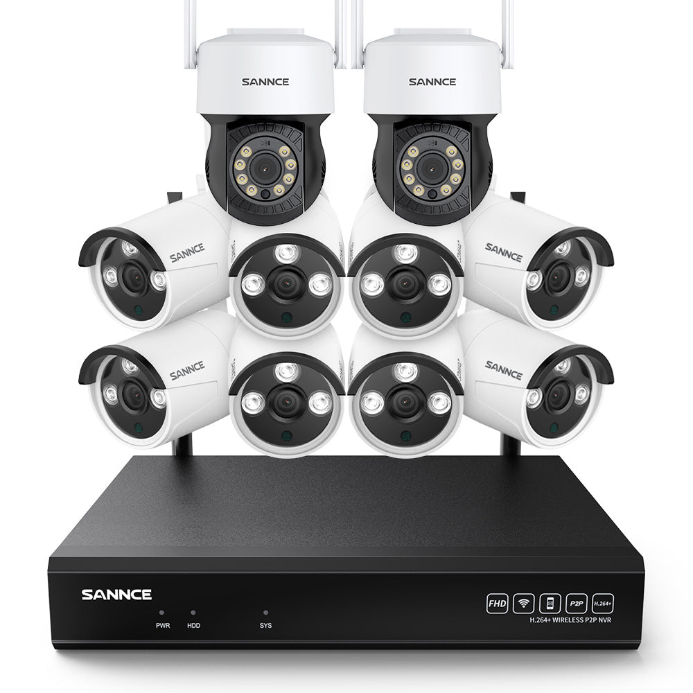 3MP 10-Channel Wireless CCTV PT & Bullet Camera System, 8MP NVR, 3MP Pan & Tilt WiFi IP Cameras, Audio Recording, AI Human Detection, Work With Alexa