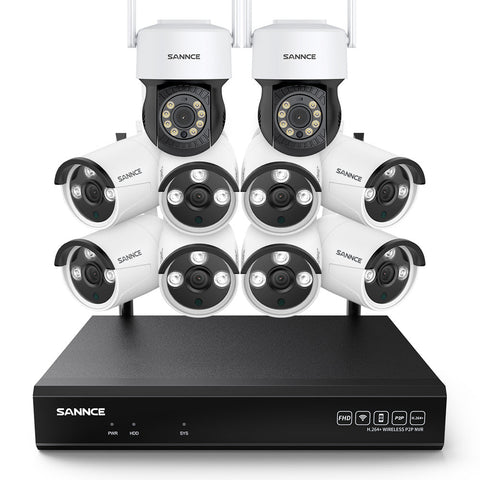 3MP 10-Channel Wireless CCTV PT & Bullet Camera System, 8MP NVR, 3MP Pan & Tilt WiFi IP Cameras, Audio Recording, AI Human Detection, Work With Alexa