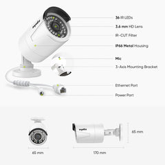 10 Channel 4K PoE Security Camera System, 4PCS 8MP Outdoor Metal IP Cameras, AI Human/Vehicle Detection, H.265+ Video Compression, Two-Way Audio