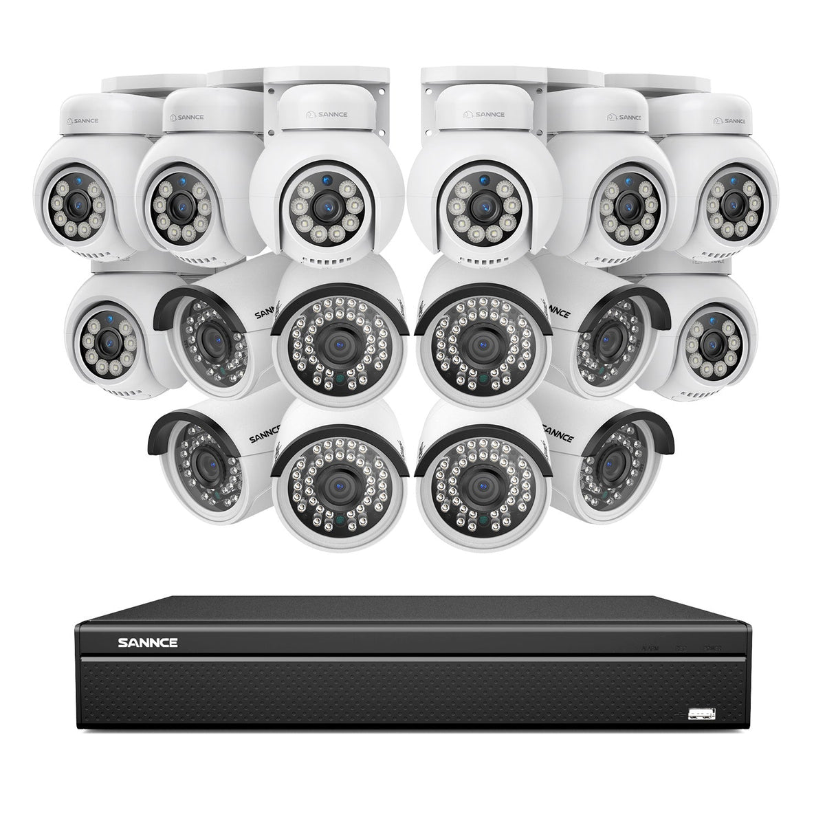 16 Channel 4K PoE Bullet & PTZ Security Camera System, 8MP Outdoor PoE IP Cameras, Pan & Tilt, ONVIF Supported NVR, Two-Way Audio, Smart Human/Vehicle Detection(8x PT Cameras+8x IP Cameras)