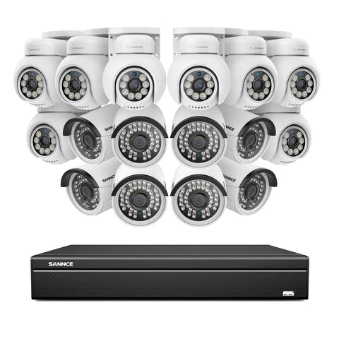 16 Channel 4K PoE Bullet & PTZ Security Camera System, 8MP Outdoor PoE IP Cameras, Pan & Tilt, ONVIF Supported NVR, Two-Way Audio, Smart Human/Vehicle Detection(8x PT Cameras+8x IP Cameras)