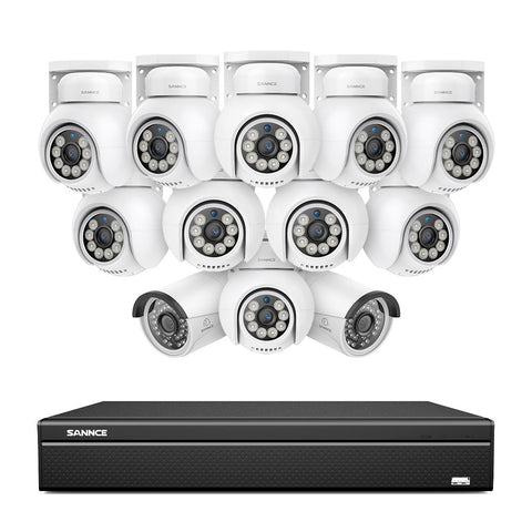 16 Channel 4K PoE Bullet & PTZ Security Camera System, 8MP Outdoor PoE IP Cameras, Pan & Tilt, ONVIF Supported NVR, Two-Way Audio, Smart Human/Vehicle Detection(10x PT Cameras+2x IP Cameras)