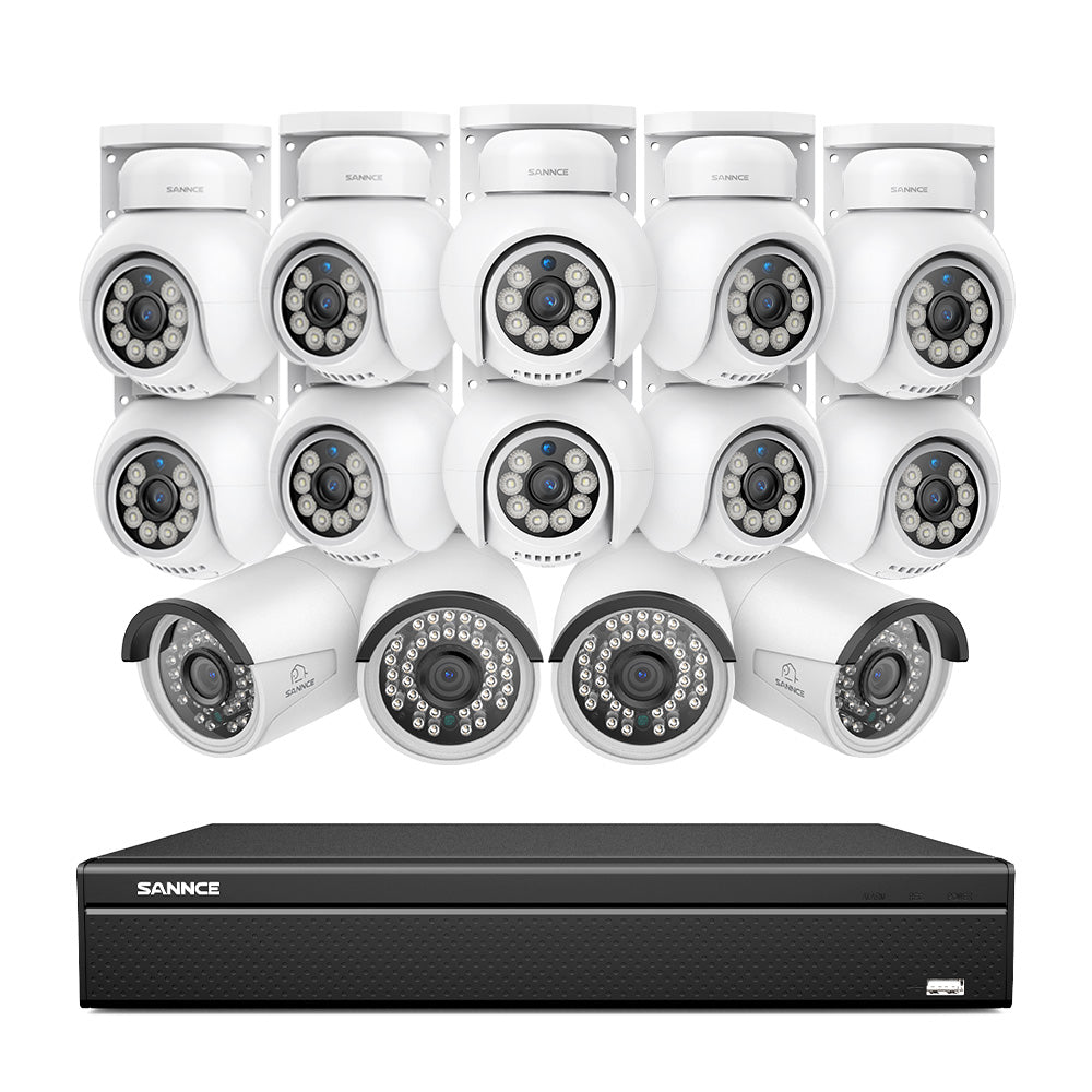 16 Channel 4K PoE Bullet & PTZ Security Camera System, 8MP Outdoor PoE IP Cameras, Pan & Tilt, ONVIF Supported NVR, Two-Way Audio, Smart Human/Vehicle Detection (4x IP Cameras+10x PT Cameras)