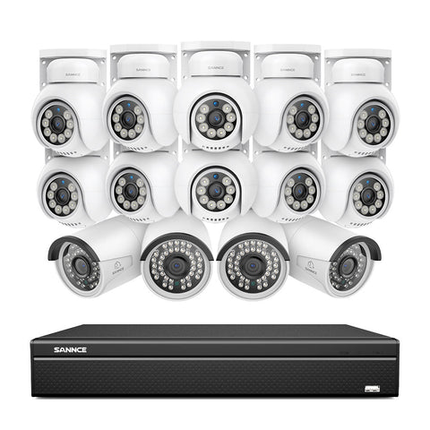 16 Channel 4K PoE Bullet & PTZ Security Camera System, 8MP Outdoor PoE IP Cameras, Pan & Tilt, ONVIF Supported NVR, Two-Way Audio, Smart Human/Vehicle Detection (4x IP Cameras+10x PT Cameras)