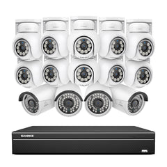 16 Channel 4K PoE Bullet & PTZ Security Camera System, 8MP Outdoor PoE IP Cameras, Pan & Tilt, ONVIF Supported NVR, Two-Way Audio, Smart Human/Vehicle Detection (4x IP Cameras+10x PT Cameras)
