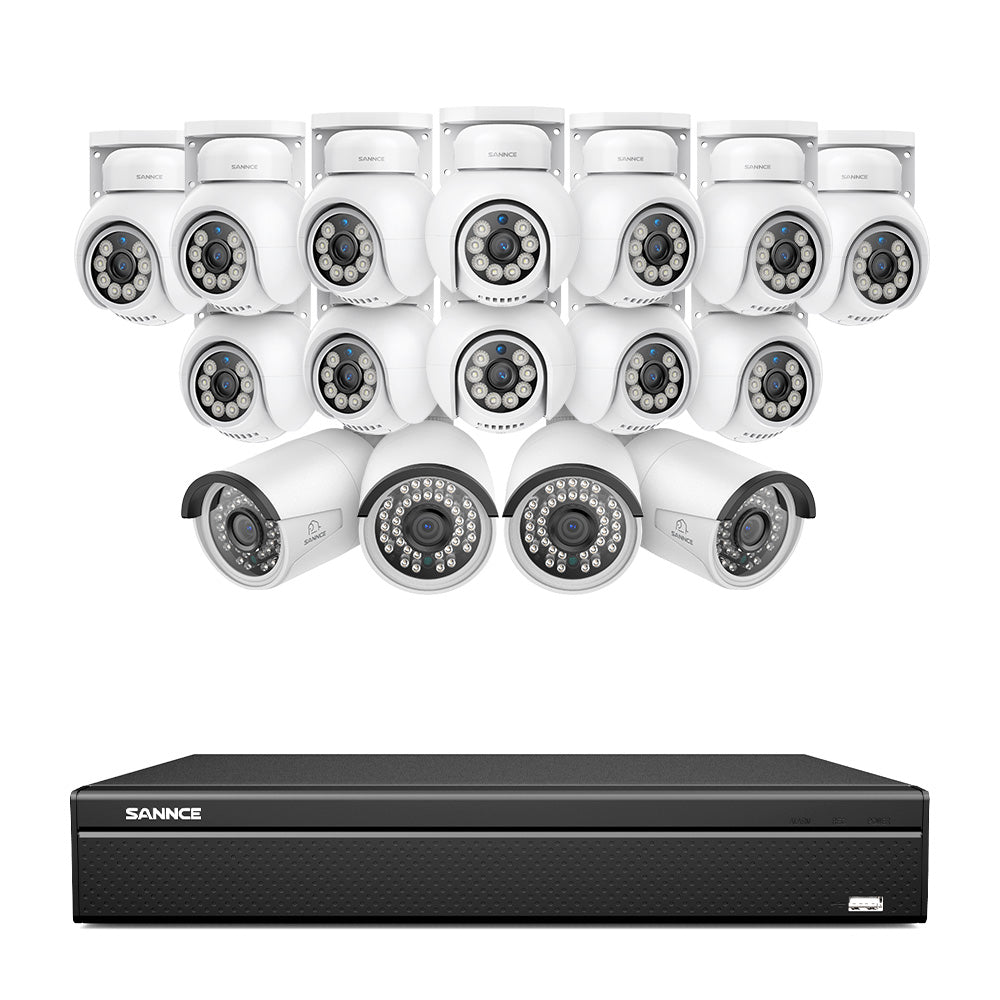 16 Channel 4K PoE Bullet & PTZ Security Camera System, 8MP Outdoor PoE IP Cameras, Pan & Tilt, ONVIF Supported NVR, Two-Way Audio, Smart Human/Vehicle Detection(12x PT Cameras+4x IP Cameras)