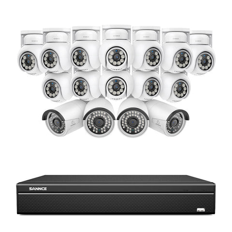 16 Channel 4K PoE Bullet & PTZ Security Camera System, 8MP Outdoor PoE IP Cameras, Pan & Tilt, ONVIF Supported NVR, Two-Way Audio, Smart Human/Vehicle Detection(12x PT Cameras+4x IP Cameras)