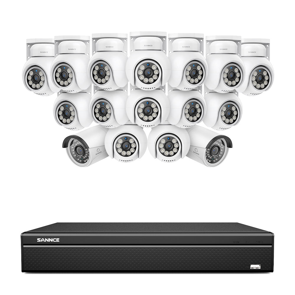 16 Channel 4K PoE Bullet & PTZ Security Camera System, 8MP Outdoor PoE IP Cameras, Pan & Tilt, ONVIF Supported NVR, Two-Way Audio, Smart Human/Vehicle Detection(14x PT Cameras+2x IP Cameras)