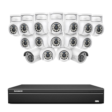 16 Channel 4K PoE Bullet & PTZ Security Camera System, 8MP Outdoor PoE IP Cameras, Pan & Tilt, ONVIF Supported NVR, Two-Way Audio, Smart Human/Vehicle Detection(14x PT Cameras+2x IP Cameras)
