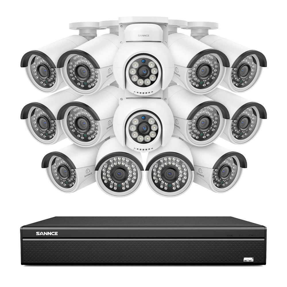 16 Channel 4K PoE Bullet & PTZ Security Camera System, 8MP Outdoor PoE IP Cameras, Pan & Tilt, ONVIF Supported NVR, Two-Way Audio, Smart Human/Vehicle Detection (12x IP Cameras+2x PT Cameras)