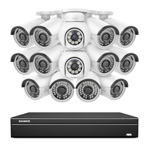 16 Channel 4K PoE Bullet & PTZ Security Camera System, 8MP Outdoor PoE IP Cameras, Pan & Tilt, ONVIF Supported NVR, Two-Way Audio, Smart Human/Vehicle Detection (12x IP Cameras+2x PT Cameras)