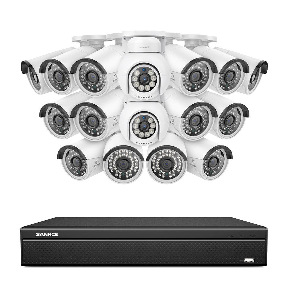 16 Channel 4K PoE Bullet & PTZ Security Camera System, 8MP Outdoor PoE IP Cameras, Pan & Tilt, ONVIF Supported NVR, Two-Way Audio, Smart Human/Vehicle Detection(2x PT Cameras+14x IP Cameras)