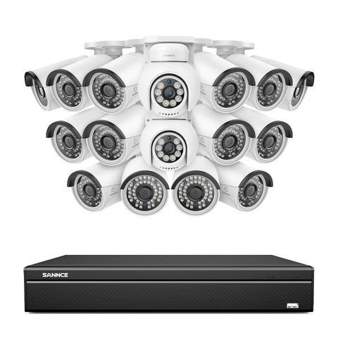 16 Channel 4K PoE Bullet & PTZ Security Camera System, 8MP Outdoor PoE IP Cameras, Pan & Tilt, ONVIF Supported NVR, Two-Way Audio, Smart Human/Vehicle Detection(2x PT Cameras+14x IP Cameras)