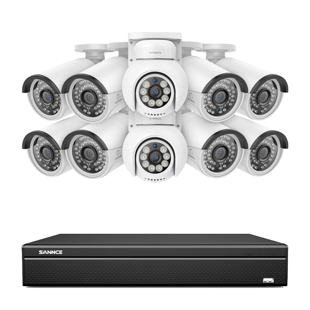 16 Channel 4K PoE Bullet & PTZ Security Camera System, 8MP Outdoor PoE IP Cameras, Pan & Tilt, ONVIF Supported NVR, Two-Way Audio, Smart Human/Vehicle Detection (8x IP Cameras+2x PT Cameras)