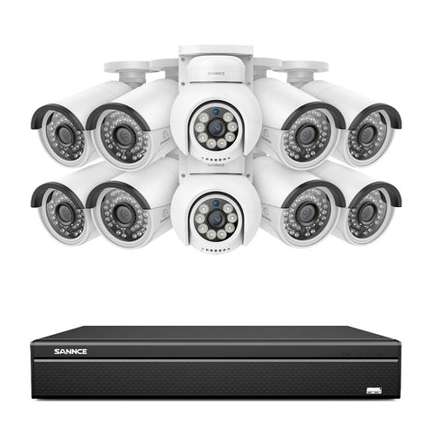 16 Channel 4K PoE Bullet & PTZ Security Camera System, 8MP Outdoor PoE IP Cameras, Pan & Tilt, ONVIF Supported NVR, Two-Way Audio, Smart Human/Vehicle Detection (8x IP Cameras+2x PT Cameras)