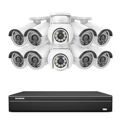 16 Channel 4K PoE Bullet & PTZ Security Camera System, 8MP Outdoor PoE IP Cameras, Pan & Tilt, ONVIF Supported NVR, Two-Way Audio, Smart Human/Vehicle Detection (8x IP Cameras+2x PT Cameras)