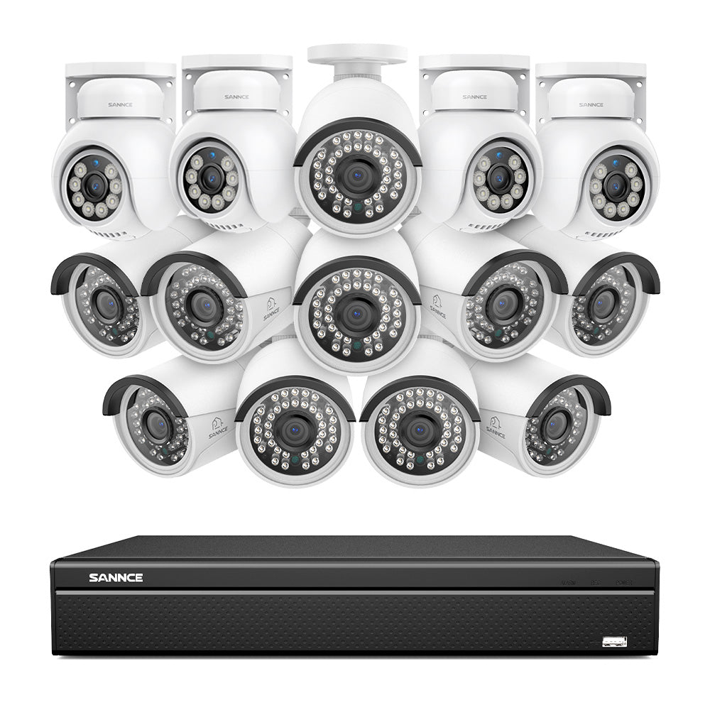 16 Channel 4K PoE Bullet & PTZ Security Camera System, 8MP Outdoor PoE IP Cameras, Pan & Tilt, ONVIF Supported NVR, Two-Way Audio, Smart Human/Vehicle Detection (10x IP Cameras+4x PT Cameras)