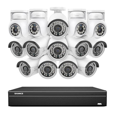 16 Channel 4K PoE Bullet & PTZ Security Camera System, 8MP Outdoor PoE IP Cameras, Pan & Tilt, ONVIF Supported NVR, Two-Way Audio, Smart Human/Vehicle Detection (10x IP Cameras+4x PT Cameras)