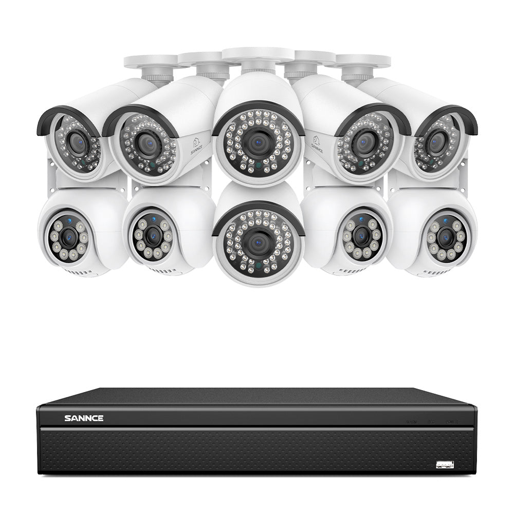 16 Channel 4K PoE Bullet & PTZ Security Camera System, 8MP Outdoor PoE IP Cameras, Pan & Tilt, ONVIF Supported NVR, Two-Way Audio, Smart Human/Vehicle Detection (6x IP Cameras+4x PT Cameras)