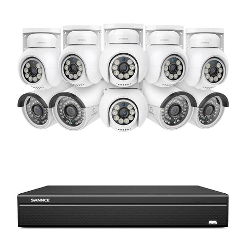 16 Channel 4K PoE Bullet & PTZ Security Camera System, 8MP Outdoor PoE IP Cameras, Pan & Tilt, ONVIF Supported NVR, Two-Way Audio, Smart Human/Vehicle Detection (4x IP Cameras+6x PT Cameras)