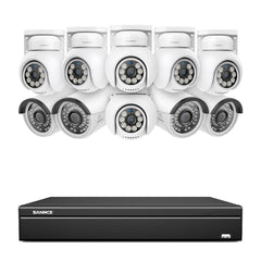 16 Channel 4K PoE Bullet & PTZ Security Camera System, 8MP Outdoor PoE IP Cameras, Pan & Tilt, ONVIF Supported NVR, Two-Way Audio, Smart Human/Vehicle Detection (4x IP Cameras+6x PT Cameras)