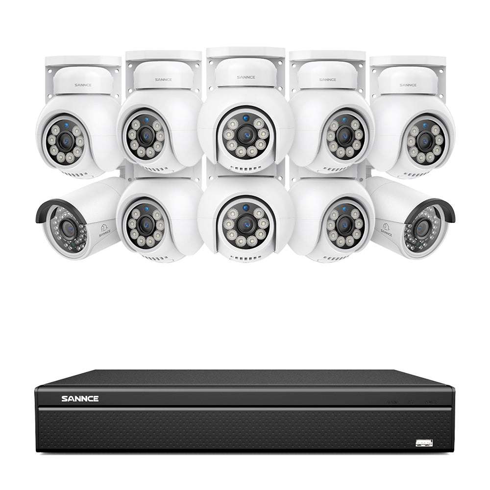 16 Channel 4K PoE Bullet & PTZ Security Camera System, 8MP Outdoor PoE IP Cameras, Pan & Tilt, ONVIF Supported NVR, Two-Way Audio, Smart Human/Vehicle Detection (2x IP Cameras+8x PT Cameras)