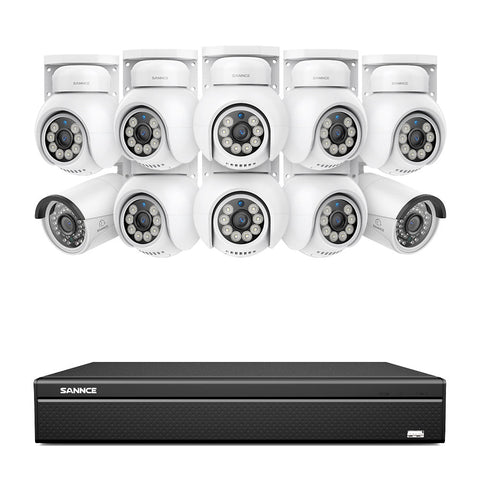 16 Channel 4K PoE Bullet & PTZ Security Camera System, 8MP Outdoor PoE IP Cameras, Pan & Tilt, ONVIF Supported NVR, Two-Way Audio, Smart Human/Vehicle Detection (2x IP Cameras+8x PT Cameras)