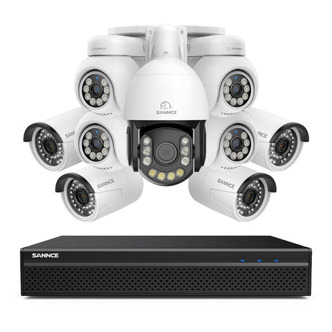 4K 8-Channel PoE Security NVR System with 9PCS 8MP Cameras, 1X 20X PTZ + 4X Bullet + 4X PT IP Cameras, Auto Tracking, Two-Way Audio, Night Vision