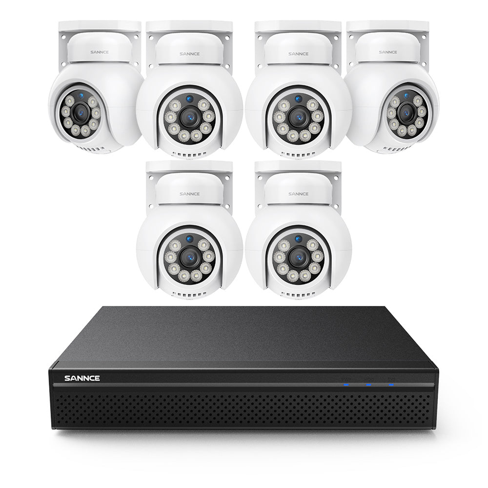 10-kanałowy System Monitoringu PoE 4K z 6 Kamerami – Kamery IP 8MP Obrotowe Pan-Tilt, AI Detekcja, Smart Tracking, Kolorowe Widzenie Nocne, H.265+, Audio 2-Way