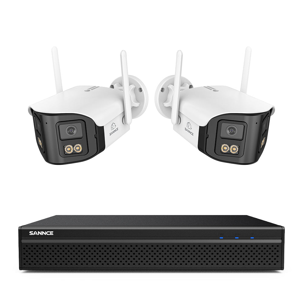 FDQ400 System kamer bezpieczeństwa PoE 4K 10-kanałowy z podwójnym obiektywem, rejestrator NVR 8 MP + 2 kamery IP 4 MP Wi-Fi + PoE, ultraszeroki kąt 170°, pełnokolorowe widzenie nocne przy bardzo słabym oświetleniu, dwukierunkowy dźwięk, detekcja osób AI