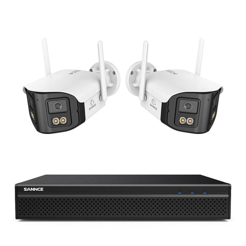 FDQ400 System kamer bezpieczeństwa PoE 4K 10-kanałowy z podwójnym obiektywem, rejestrator NVR 8 MP + 2 kamery IP 4 MP Wi-Fi + PoE, ultraszeroki kąt 170°, pełnokolorowe widzenie nocne przy bardzo słabym oświetleniu, dwukierunkowy dźwięk, detekcja osób AI