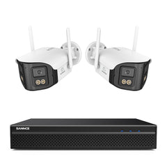 FDQ400 System kamer bezpieczeństwa PoE 4K 10-kanałowy z podwójnym obiektywem, rejestrator NVR 8 MP + 2 kamery IP 4 MP Wi-Fi + PoE, ultraszeroki kąt 170°, pełnokolorowe widzenie nocne przy bardzo słabym oświetleniu, dwukierunkowy dźwięk, detekcja osób AI