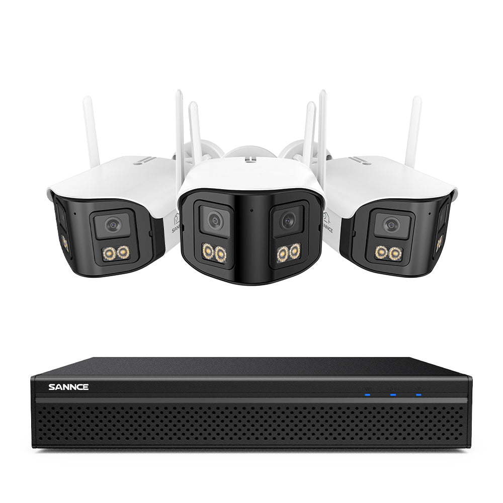 FDQ400 4K 10-kanałowy system monitoringu PoE z kamerami Dual-Lens, rejestrator NVR 8 MP + 3 kamery IP WiFi + PoE 4 MP, ultraszeroki kąt widzenia 170°, ultrasłabe oświetlenie z kolorowym obrazem w nocy, dwukierunkowa komunikacja audio, detekcja ludzi AI